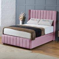 BSSPOKE Zoe Ottoman Divan Bed Plush Velvet 54Headboard &Footboard No Mattress in Pink | Size: Small Double
