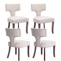 HomeTouch Set of 4 Linen Fabric Upholstered Dining Chairs Accent Chair in Beige | Size: 4 Pack