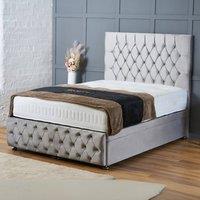 BSSPOKE Mulberry Ottoman Divan Bed Plush Velvet 54 Headboard & No Mattress in Silver | Size: Small Double