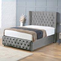 BSSPOKE Mayfair Ottoman Divan Bed Plush Velvet 54 Headboard & No Mattress in Grey | Size: Double