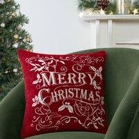Portfolio Home Mistletoe & Holly Merry Christmas Cushion Cover - 43x43cm - 17" x 17" in Red | Size: 43 cm x 43 cm
