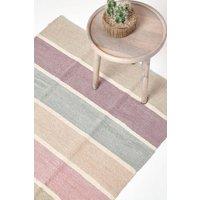 Homescapes Cotton Chenille Striped Rug in Grey | Size: 110 cm x 170 cm