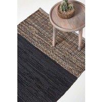 Homescapes Leather Handwoven Herringbone Rug in Black | Size: 120 cm x 180 cm