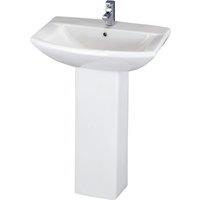 Balterley Square 1 Tap Hole Ceramic Basin Full Pedestal 600mm in White