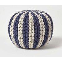 Homescapes Knitted Pouffe Striped Footstool 35 x 40 cm in Navy