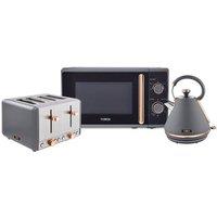 Tower 1.7L Kettle & 4sl Toaster & 20L Microwave, Cavaletto, Grey/Rose Gold in Dark Grey