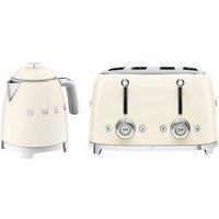 Smeg Mini Kettle & 4 Slice Toaster, 50's Style Retro, Stainless Steel in Cream