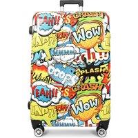 House of Leather Four Wheel Suitcase Hard Shell Lightweight Luggage Comic Print Cabin | Size: Large