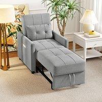 HOMCOM Folding Chair Bed, Fold Out Bed with Pillow & Side Pockets in Light Grey