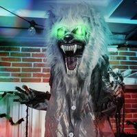 HOMCOM Halloween Skeleton Werewolf Animatronic Prop with Light Up Eyes in Grey