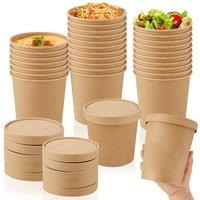 ECONX 26oz Disposable Soup Cups Food Containers with Lids Paper Salad Bowl in Brown | Size: 200 Pieces