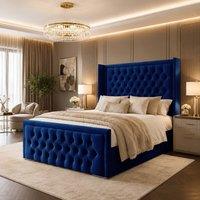 Desire Deco Luxury Wingback Upholstered Chesterfield Bed Frame in Blue | Size: Super King