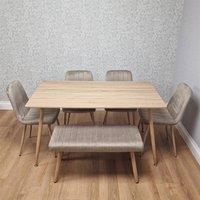 KOSY KOALA 6 Seater 140cm Dining Table Set with 4 Beige Chairs & Bench in Brown