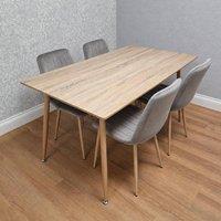 KOSY KOALA 4 Seater 140cm Dining Table Set with 4 Grey Chairs for Dining Room in Brown
