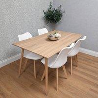 KOSY KOALA 4 Seater 140cm Dining Table Set with 4 White Chairs for Dining Room in Brown