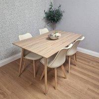 KOSY KOALA 4 Seater 140cm Dining Table Set with 4 Cream Chairs for Dining Room in Brown