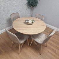 KOSY KOALA 4 Seater Round Dining Set with 4 Beige Chairs for Dining Room in Brown