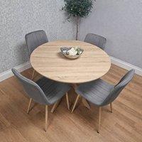 KOSY KOALA 4 Seater Round Dining Set with 4 Grey Chairs for Dining Room in Brown