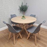 KOSY KOALA 4 Seater Modern Round Dining Set with 4 Grey Chairs for Dining Room in Brown