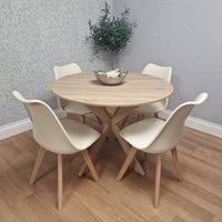 KOSY KOALA 4 Seater Round Dining Set with 4 Cream Chairs for Dining Ro in Brown
