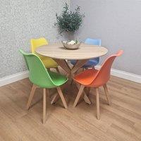 KOSY KOALA 4 Seater Round Dining Set with 4 Multi Colour Chairs for Dining Room in Brown