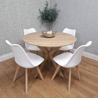 KOSY KOALA 4 Seater Round Dining Set with 4 White Chairs for Kitchen Dining Room in Brown