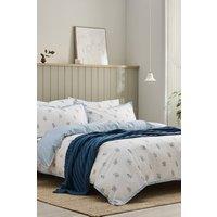 CHRISTY 'Guernsey' Floral Check Reversible Cotton Percale Duvet Cover Set in Blue | Size: Single