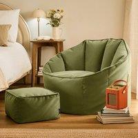 icon Sirena Scallop Chair Bean Bag & Footstool Velvet Bean Bags in Olive