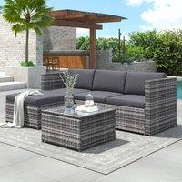 BTM Garden Rattan Corner Sofa Set, Grey, Patio Lounge Furniture in Grey
