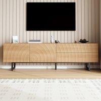 BTM Modern TV Stand Lowboard 3D Texture Storage Cabinet 180x38x51.5 in Natural