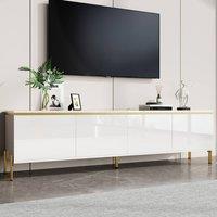 BTM High Gloss TV Stand 4 Doors Gold Edge Cable Management Storage in White