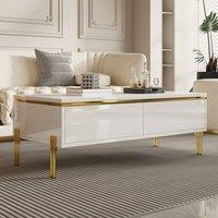 BTM High Gloss Coffee Table Modern Side Table Living Room 100x50x36 in White