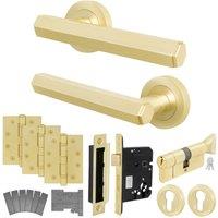 AFIT Brass Fire Door Handle Euro Lock Thumbturn Cylinder Set Locks Hinges in Gold | Size: 150mm x 150mm