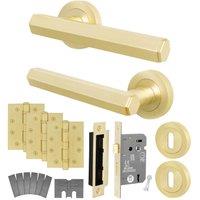 AFIT Brass Fire Door Handle Key Lock Set Satin Brass Internal, Lock Hinges in Gold | Size: 150mm x 150mm