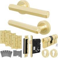 AFIT Brass Fire Door Handle Euro Lock Double Cylinder Satin Locks Hinges in Gold | Size: 150mm x 150mm