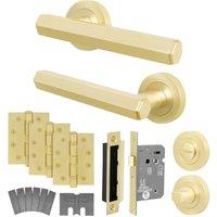 AFIT Brass Fire Door Handle Bathroom Set Satin Brass, Bathroom Lock Hinges in Gold | Size: 150mm x 150mm