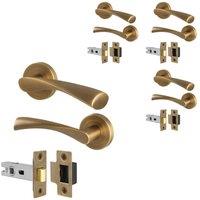 AFIT Antique Brass Door Handle Rose with Latch, 4 Pairs in Bronze | Size: 150mm x 150mm
