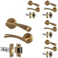 AFIT Antique Brass Door Handle Rose with Latch, 5 Pairs in Bronze | Size: 150mm x 150mm
