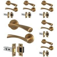AFIT Antique Brass Door Handle Rose with Latch, 6 Pairs in Bronze | Size: 150mm x 150mm