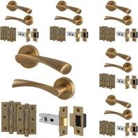 AFIT Antique Brass Door Handle Rose, Latch & Hinges Kit, 6 Pairs in Bronze | Size: 150mm x 150mm