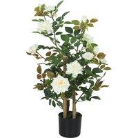 HOMCOM 90cm Artificial Rose Tree with 344 Silk Leaves & 17 Flowers, White