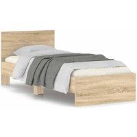 Berkfield Home Bed Frame with Headboard Sonoma Oak 90x190 cm Single Engineered wood in Light Brown