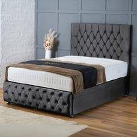 BSSPOKE Mulberry Ottoman Divan Bed Plush Velvet 54 Headboard & No Mattress in Charcoal | Size: Small Double