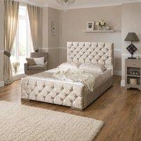 Stratus Interiors Florida Diamond Pattern Plush Velvet Bed - Gas lift Ottoman Storage in Cream | Size: Small Double