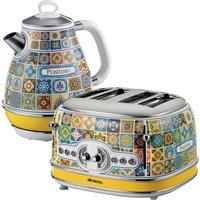 Ariete Positano Jug Kettle & 4 Slice Toaster Set Italian Tile Design in Yellow