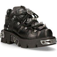 New Rock Leather Spiked Ankle Boots-110-S1 in Black | Size: 12