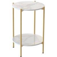 KORVIXA White + Gold 2 Tier Round Side Table Small End Table | Size: 100 cm x 100 cm