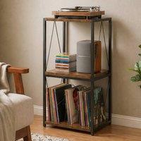 Levede Record Player Stand, Side Table with Vinyl Storage, 3-Tier, Wood, Brown