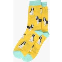 Sock Talk Men's Mens Bamboo Dog Socks Spaniel Novelty Dress Socks Yellow | Size: 7-11