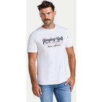 Raging Bull Men's Embroidered Mountains T-Shirt in Ecru | Size: Medium